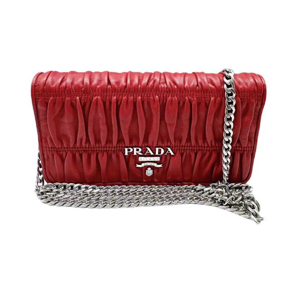 Prada crossbody shoulder bag leather metal red silver
